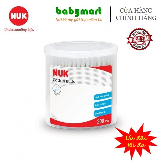 Tăm bông cotton chính hãng NUK, hộp 200 que