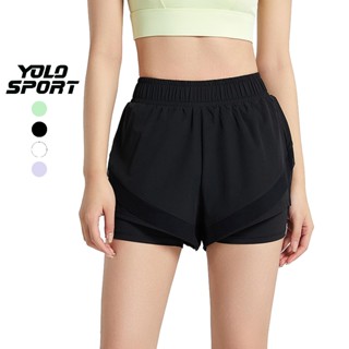 Quần Short Đùi Nữ 2 Lớp Chất Dù Gió Phối Kiểu Chơi Thể Dục Thể Thao Chạy Bộ Tập Gym Yoga Tennis Cầu Lông - YOLO SPORT