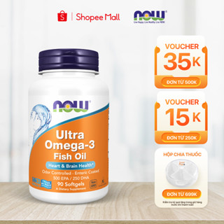 Dầu cá cô đặc Ultra Omega 3 Now của Mỹ chính hãng, 500 EPA / 250 DHA, hỗ trợ tim mạch, não bộ, mắt