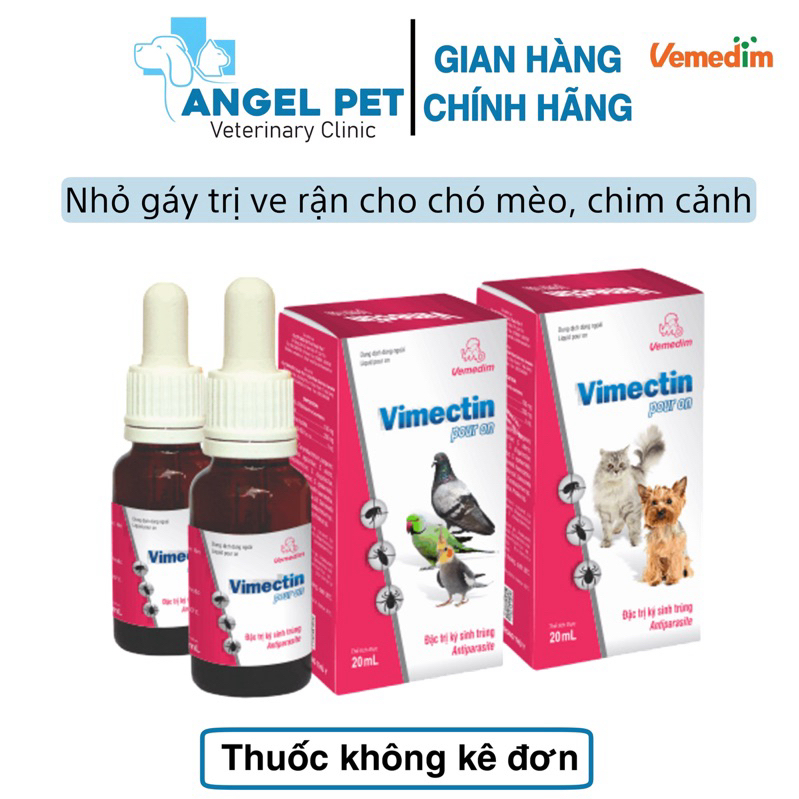 Vimectin pour on Vemedim Phòng Ve, Bọ Chét Cho Chó, Mèo, Chim Cảnh, Gia Cầm - Chai 20ml