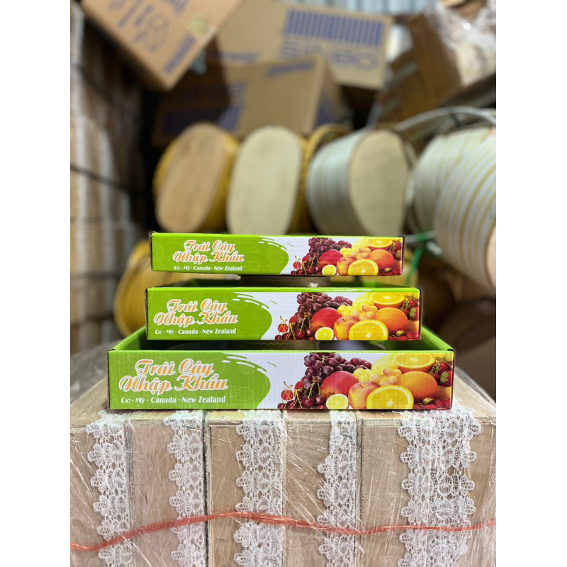 Khay giấy đựng hoa quả, Khay giấy đựng trái cây nhập khẩu in sẵn loại 1kg-3kg-5kg