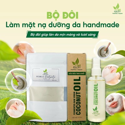 Bộ Đôi Làm Mặt Nạ Dưỡng Da Handmade: Dầu dừa 100ml + Khoáng sét 100g
