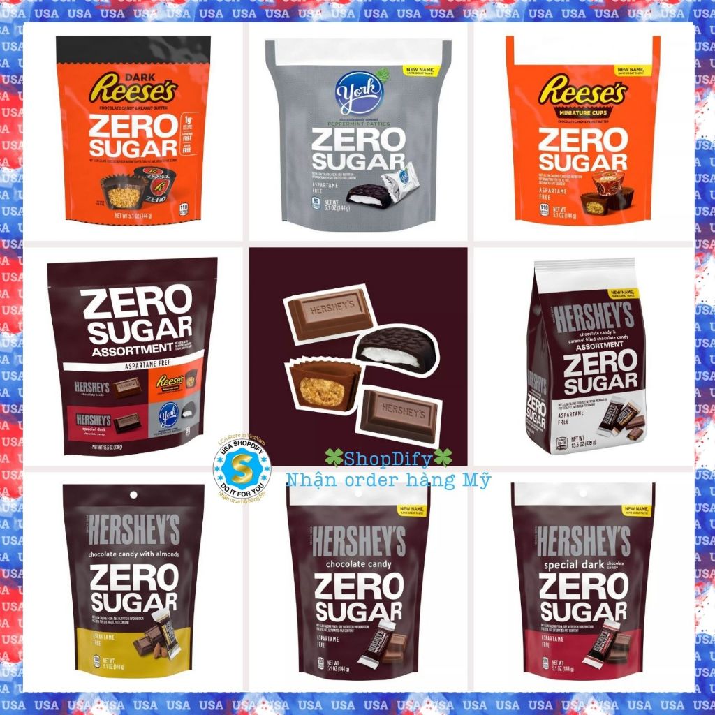 Socola Mỹ Không Đường HERSHEY’s Zero Sugar, Aspartame free Special Dark Chocolate Reese's Almond Yor