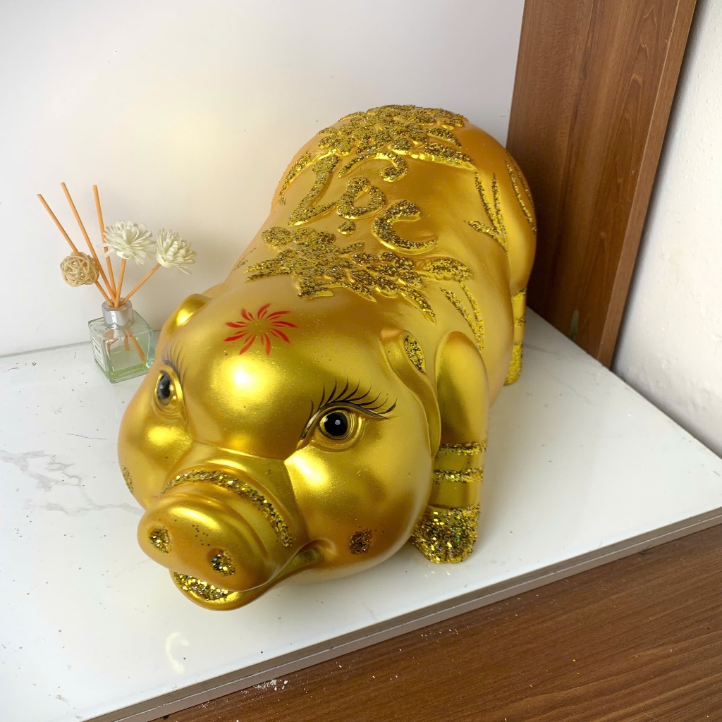 Heo đất tiết kiệm phúc lộc size ĐẠI dài 50 x 25cm màu vàng đồng nhũ siêu sang / Ống tiết kiệm Trumheodat