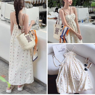 [FREESHIP] Đầm 2s midi BBD hoa nhí màu kem dây tết chéo ngực đi biển/du lịch NÀNG CLOSET