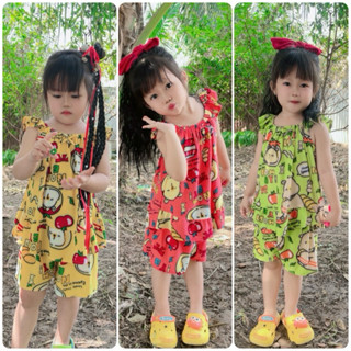 Đồ bộ mặc nhà bé gái chất vải THUN LẠNH có size từ 6 đến 35kg, tay áo cánh tiên quần đùi