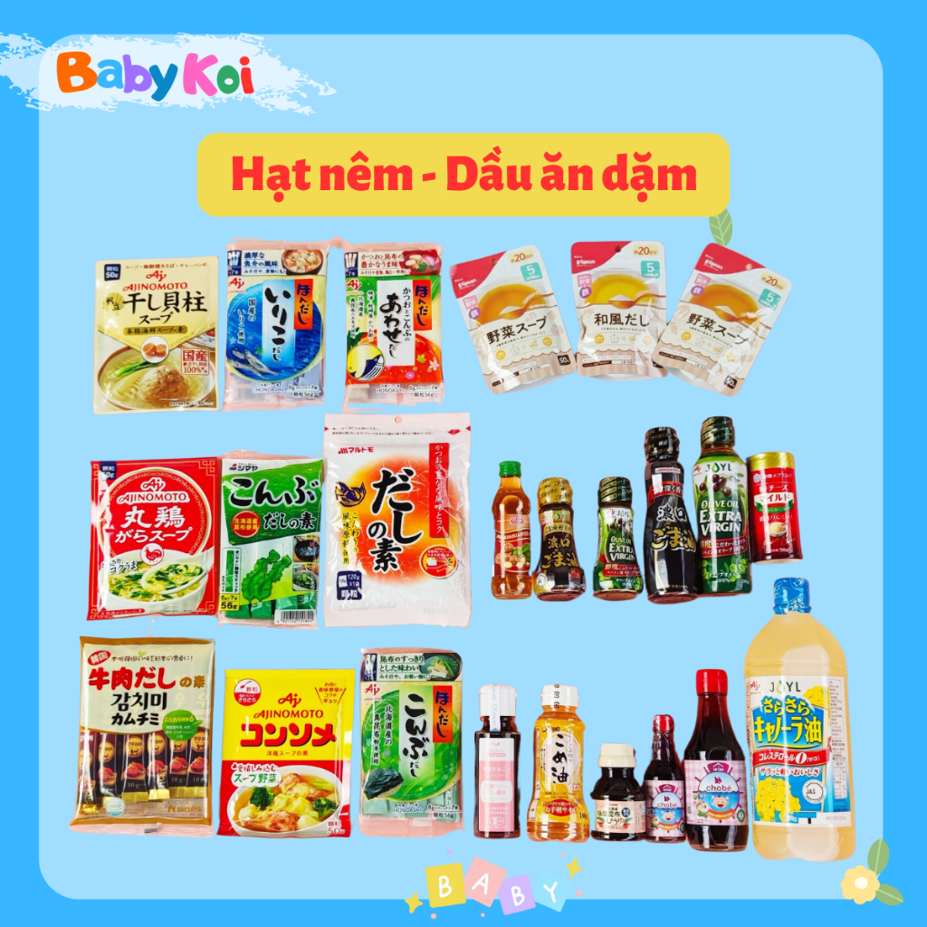 Gia vị ăn dặm - Các loại hạt nêm, dầu ăn cho bé ăn dặm từ 5m+ (date 08/2026)