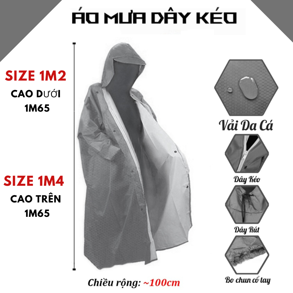 Áo mưa dây kéo  vải dù da cá chống thấm tốt , Nhiều màu sắc , Giá sỉ , Hàng xưởng việt nam xuất khẩu