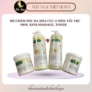 🔴Bộ Chăm Sóc Da Hoa Cúc 4 Món Tẩy Tế Bào Chết, SRM, Kem Massage, Toner - Chuyên Dùng Trong Spa TMV