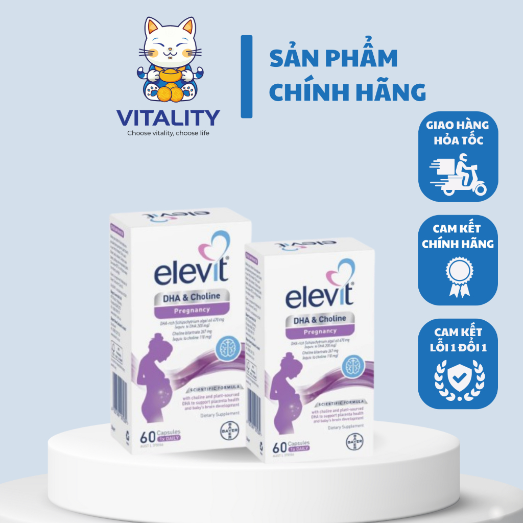 [Tem Chemist] Viên Uống Elevit DHA + Choline Pregnancy 60v Bổ Sung Cho Mẹ Bầu & Giai Đoạn Thụ Thai