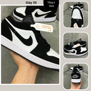 Giày Thể Thao Đen Trắng Cổ Thấp Nam Nữ, Giày JD1 Low Panda Đen Trắng Da Trơn, Da Nỉ Full Box Bill