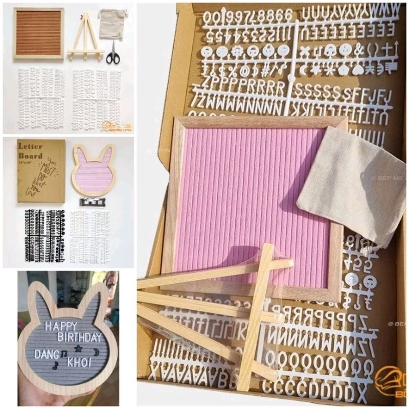 Bảng gỗ decor trang trí sinh nhật, tiệc đầy tháng, bảng thỏ tên kèm chữ và chân đế size 25cm