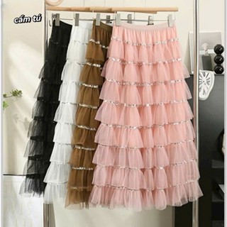 Chân váy voan tầng đính kim tuyến hàng QCL1