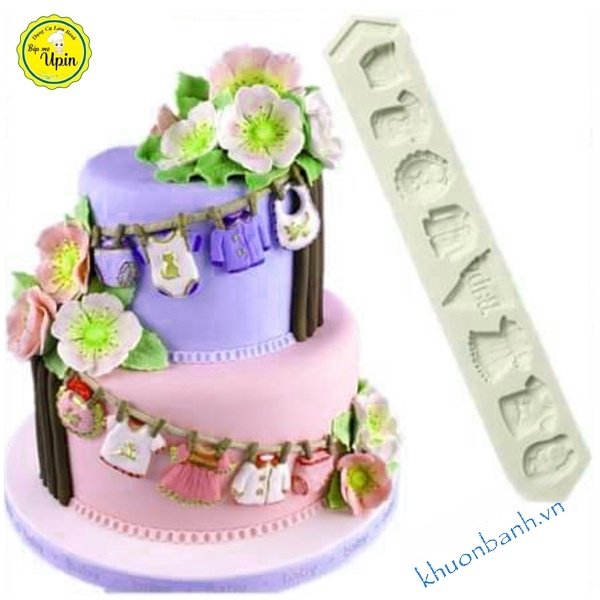 Khuôn silicon vỉ 8 tã bỉm yếm quần áo cho bé khuôn bánh fondant, khuôn rau câu