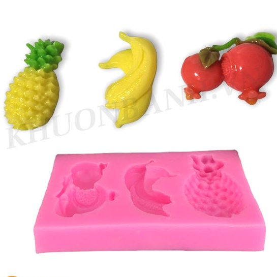 Khuôn silicon vỉ 3 quả trái cây nhỏ dứa chuối lựu