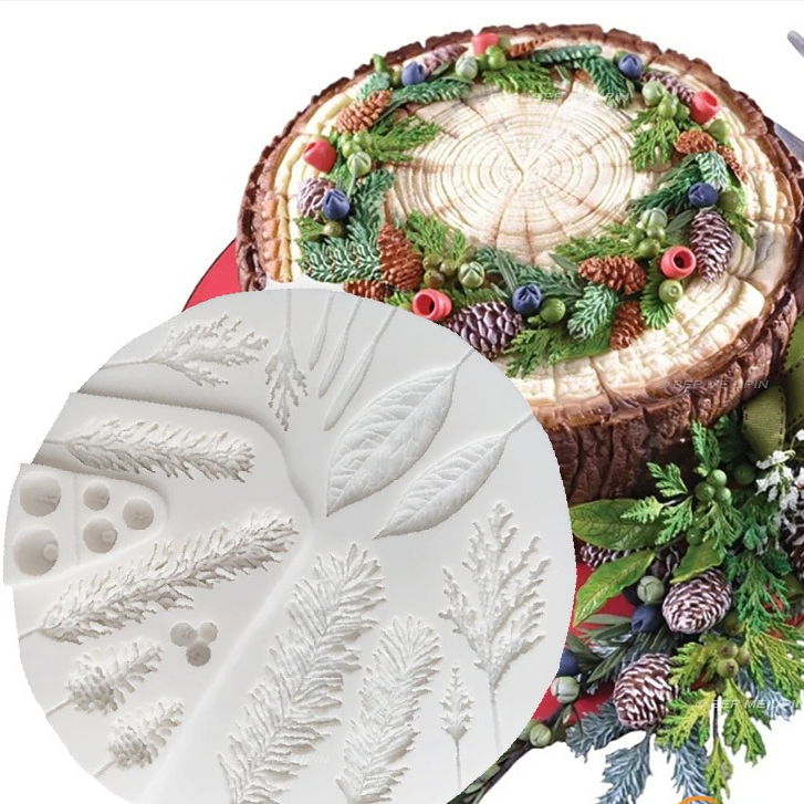 Khuôn silicon lá thông noel vỉ 15 lá trang trí noel