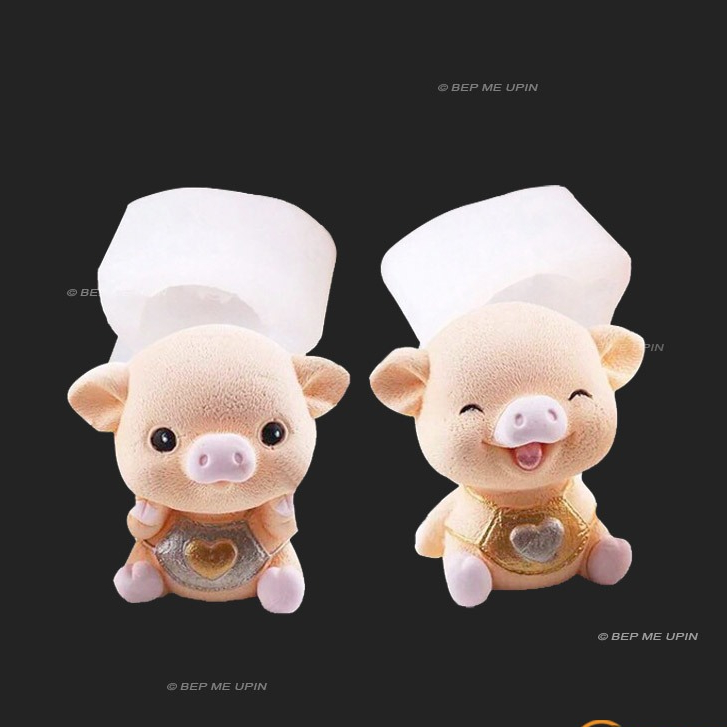 Khuôn silicon con heo mặc yếm tim đáng yêu