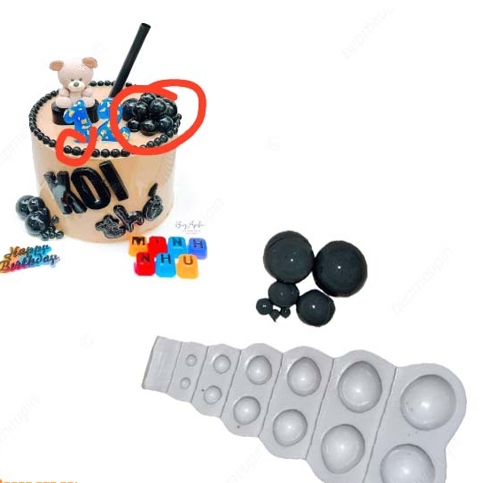 Khuôn silicon vỉ 12 bán cầu làm viên trà sữa, bóng bay trang trí bánh