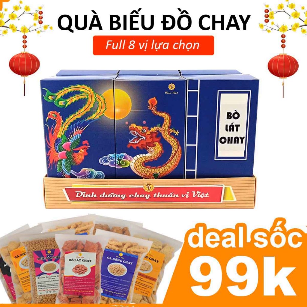 Set đồ chay, hộp quà tặng tết, combo quà tặng đồ ăn chay, sườn non chay, thực phẩm chay Tâm Việt