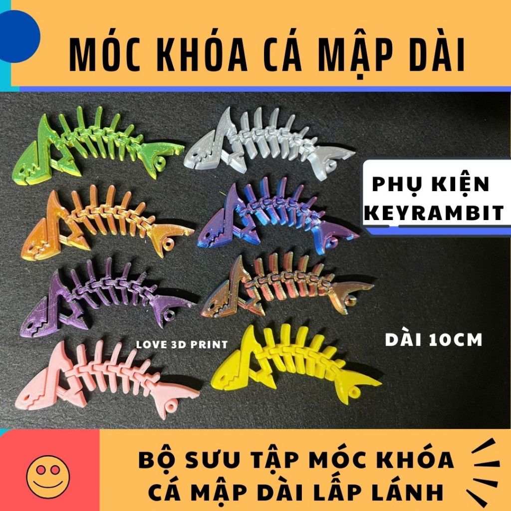 Móc Khóa Cá Mập Dài Lấp Lánh Flexi Uốn Dẻo Linh hoạt - Phụ kiện KEYRAMBIT - in 3D VN