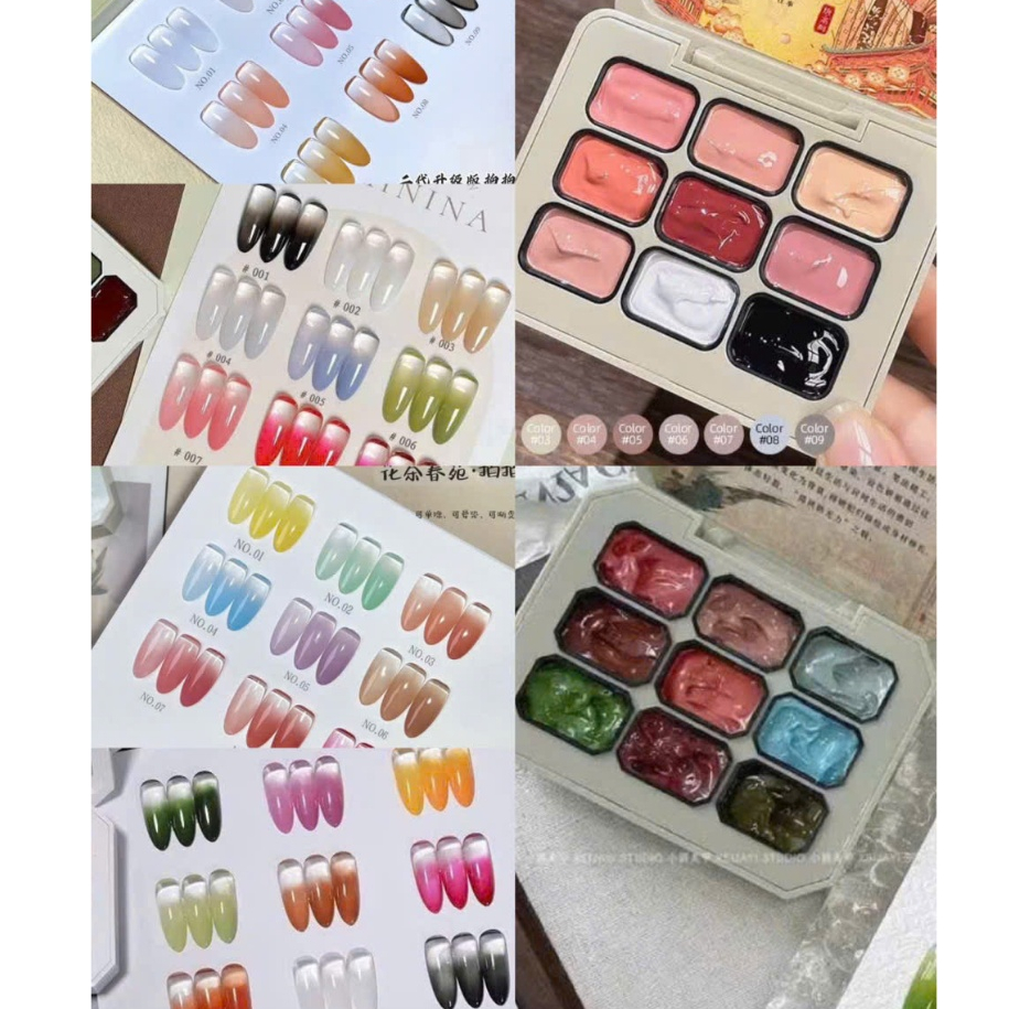 Set Gel Dặm Ombre Khay 9 Màu- Khay Gel Vẽ, Gel Ombre Siêu Đẹp Làm Nail