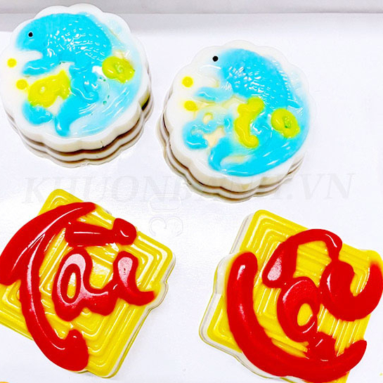Vỉ 4 chữ tài lộc cá chép khuôn trung thu rau câu khuôn xôi