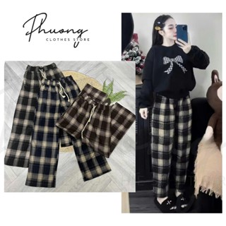 { Mã Mới }  Quần Suông Ống Rộng Nữ Kẻ Caro Chất Dạ umi cao cấp,Quần Ống Suông Nữ Mùa Đông Hàng QCCC