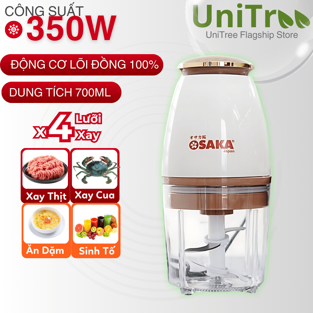Máy Xay Đa Năng OSAKA Nắp Đồng, Máy Xay Sinh Tố Cầm Tay, Xay Thịt Cá, Xay Đá Công Xuất 350W