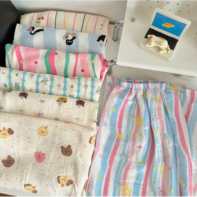 Quần Dài Pijama Đũi Hàn Hoạt Hình Dễ thương [FREESHIP]🌸 Quần Dài Ống Rộng Form Suông Phong Cách Hàn Quốc🌸