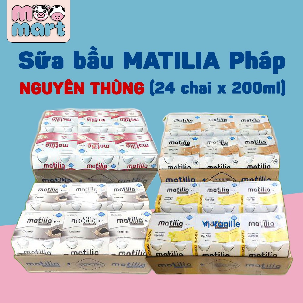 Thùng 24 chai x 200ml Sữa bầu Matilia Pháp Vị Socola, Vanille, Bích Quy giúp thai nhi phát triển
