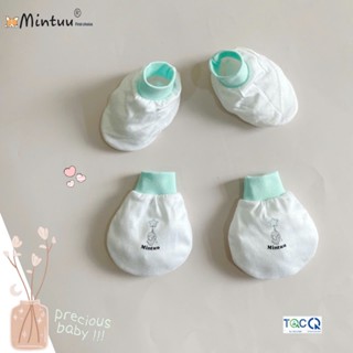 Bộ bao tay bao chân cho bé sơ sinh, bao tay chân viscose rayon trắng in hình MINTUU - 3361
