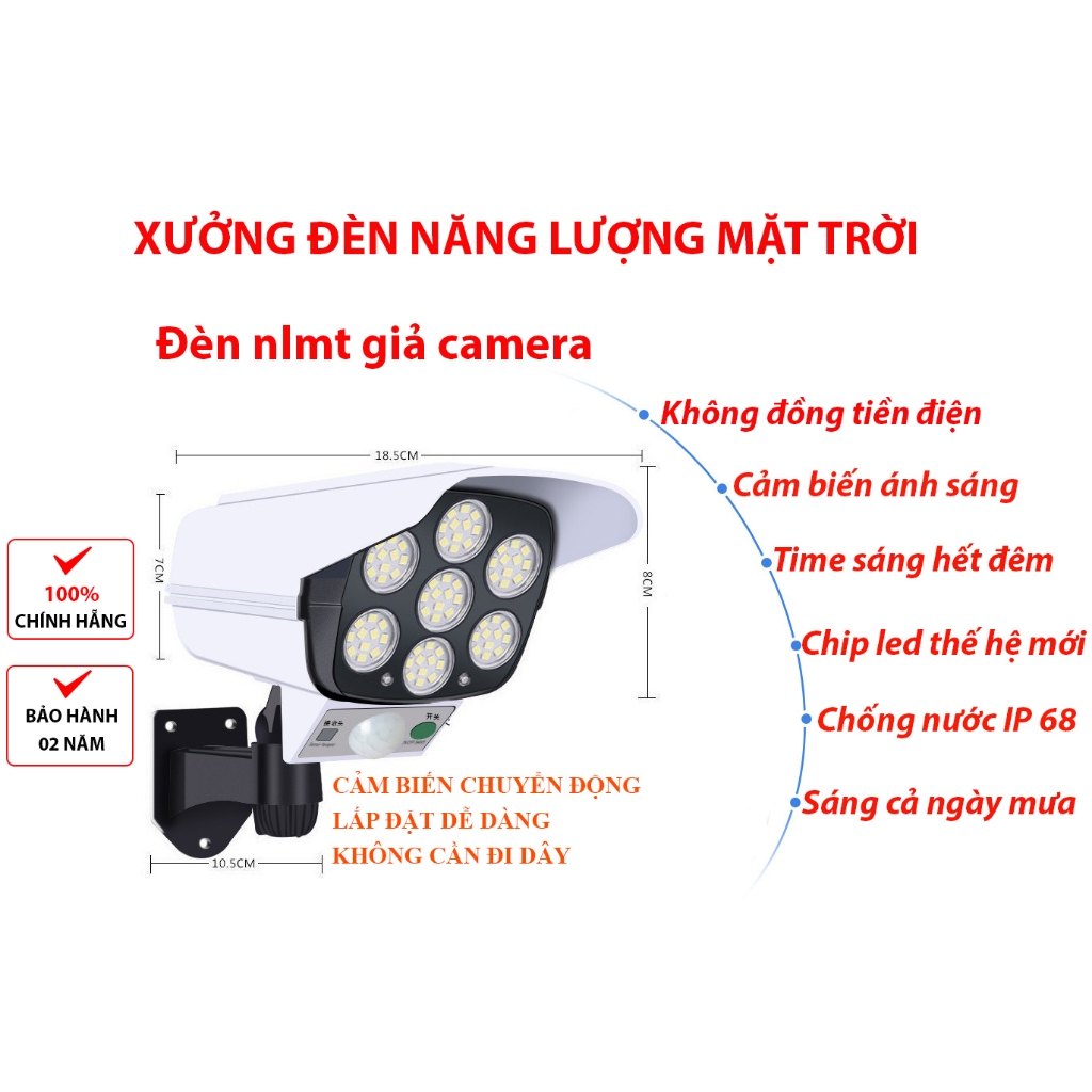 Đèn năng lượng mặt trời giả camera, chống trộm, chống nước IP68