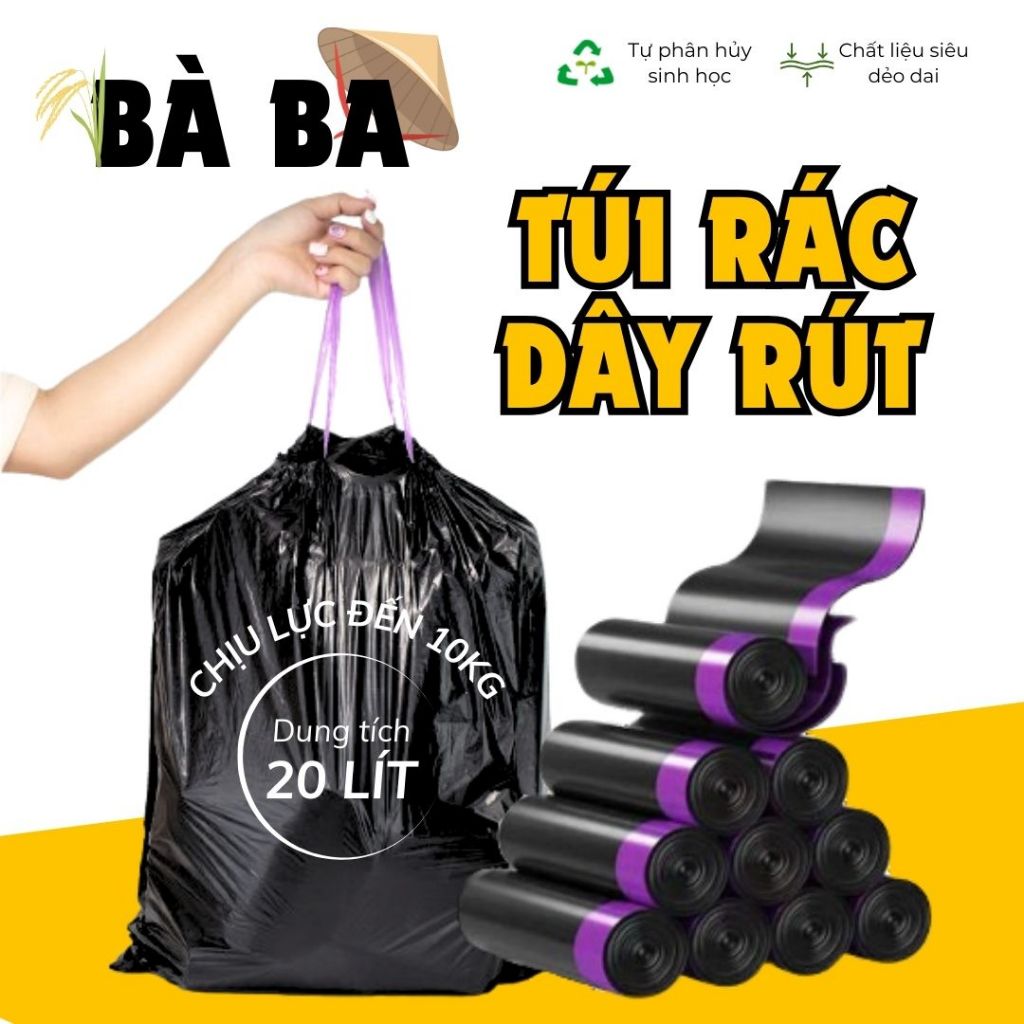 Túi đựng rác dây rút có quai BOBO bọc bao rác treo tường siêu chịu lực chịu nhiệt chống thấm nước tự phân hủy