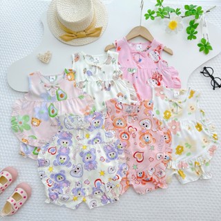 [7-13kg] Bộ Quần Áo Bé Gái, Đồ Bộ Mặc Nhà Bé Gái Vải Tôn (Tole-Lanh) mẫu sát nách bèo tròn Mềm-Mịn-Mát MeGauu - BTG51