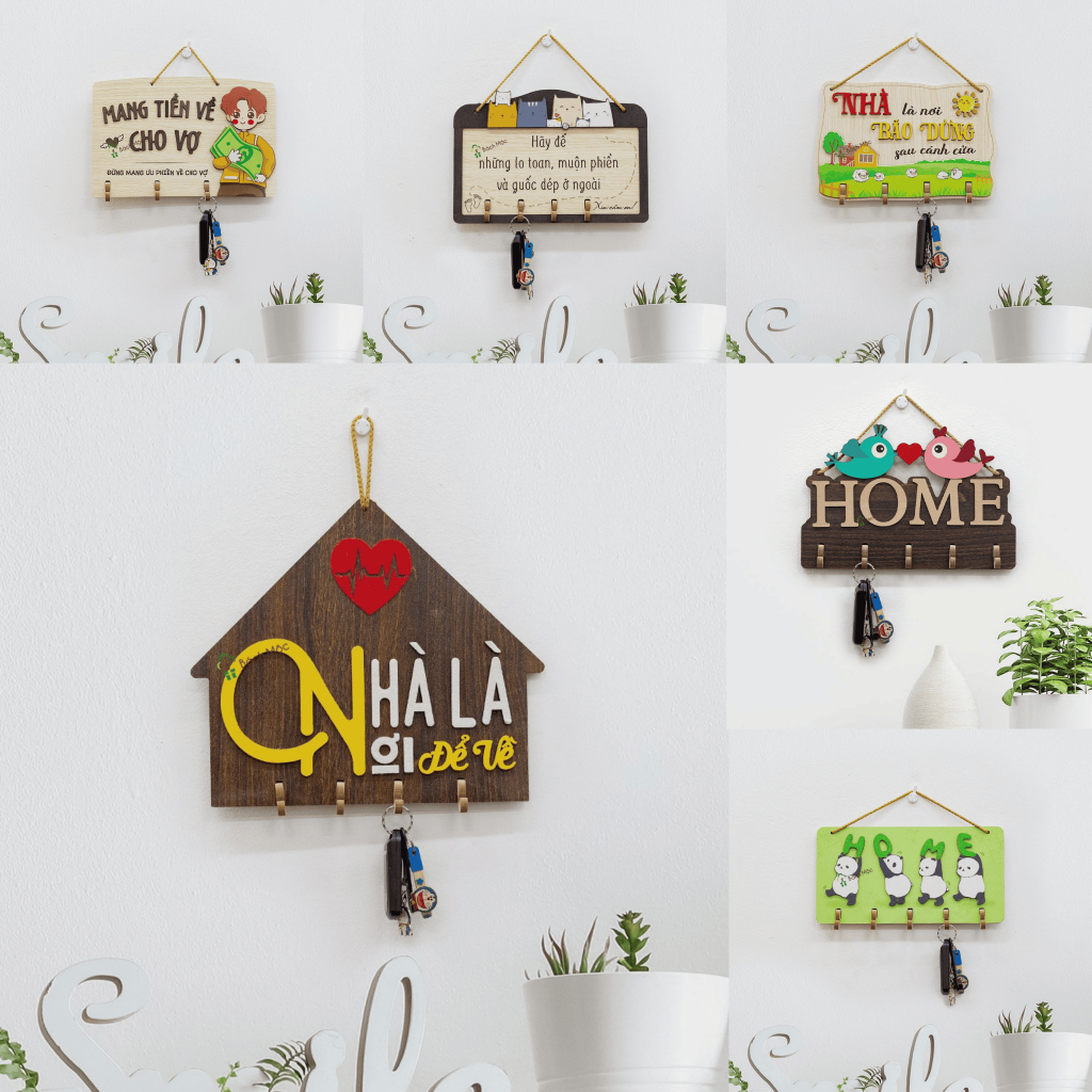 Bảng Treo Móc Chìa Khoá Vô Cùng Tiện Lợi, Xinh Xắn, Bảng Gỗ Decor Nhà, Của Hàng, Văn Phòng