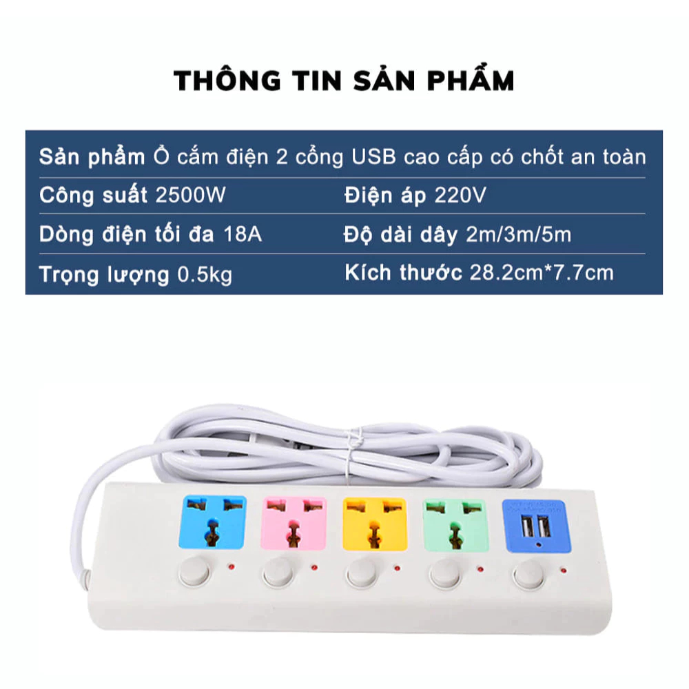 Ổ Cắm Điện Đa Năng 2000W Chống Giật An Toàn Cho Nhà Cửa