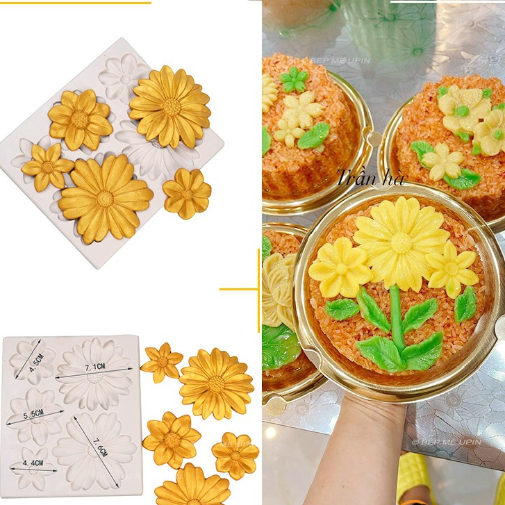 Khuôn silicon vỉ 5 cúc to nhỏ mã CH5 khuôn hoa cúc