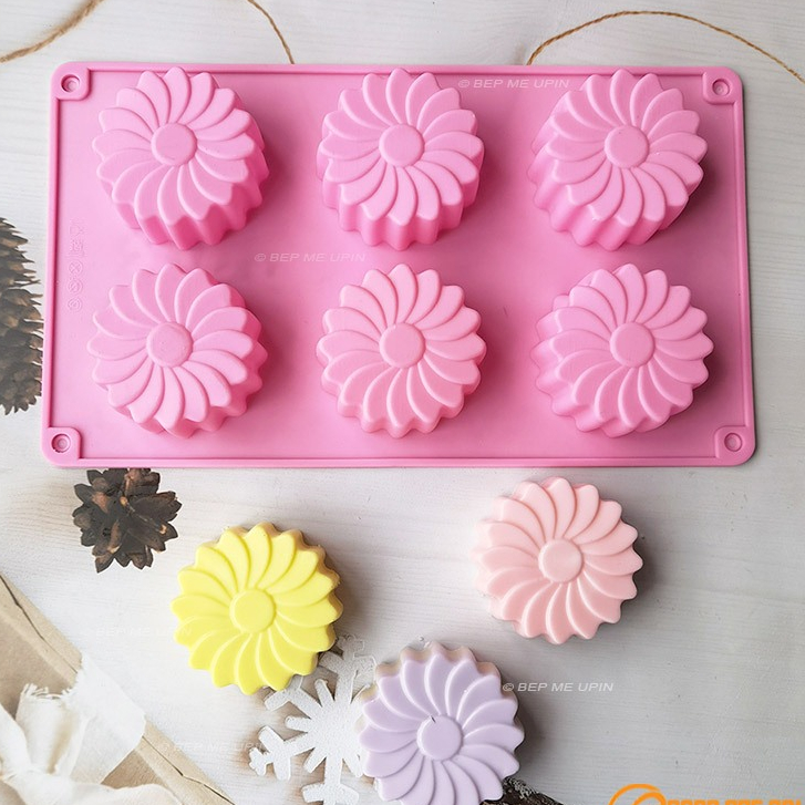 Khuôn silicon vỉ 6 hoa cúc to thành phẩm 7cm 3D hiện đại