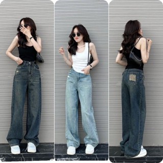 HD3031 quần jeans suông hai màu đậm nhạt phối rách túi sau cá tính phom eo cao hách dáng vải QCCC