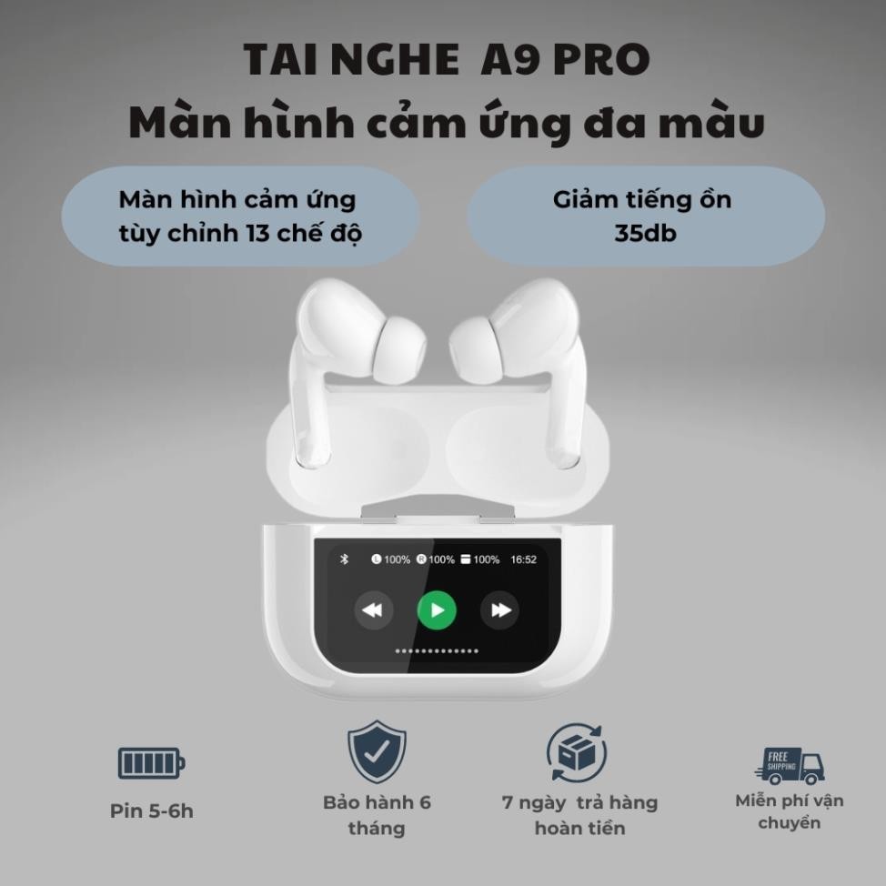 Tai Nghe Bluetooth Không Dây A9 Pro ANC/ENC Cao Cấp Giảm Tiếng Ồn Màn hình Cảm Ứng bảo hành đổi mới