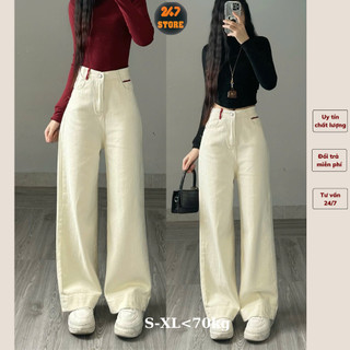  Quần jeans suông công sở Quần Bò Suông Ống Đứng Đỉa Đỏ Màu Be Màu Trắng Chất Vải bò Mềm cao cấp 