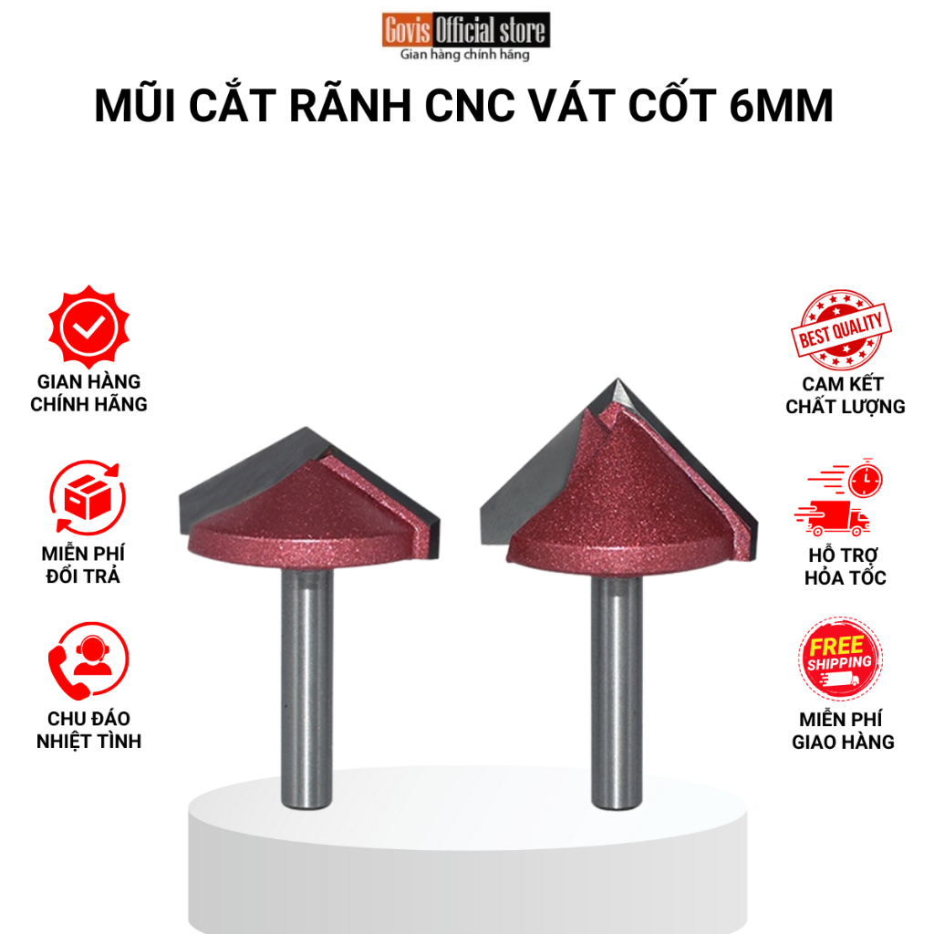 Mũi cắt rãnh CNC Vát Cốt 6mm Tideway LC0301 [ Govis ]