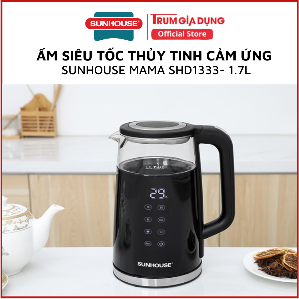 Ấm siêu tốc thủy tinh cảm ứng 1.7L SUNHOUSE SHD1333
