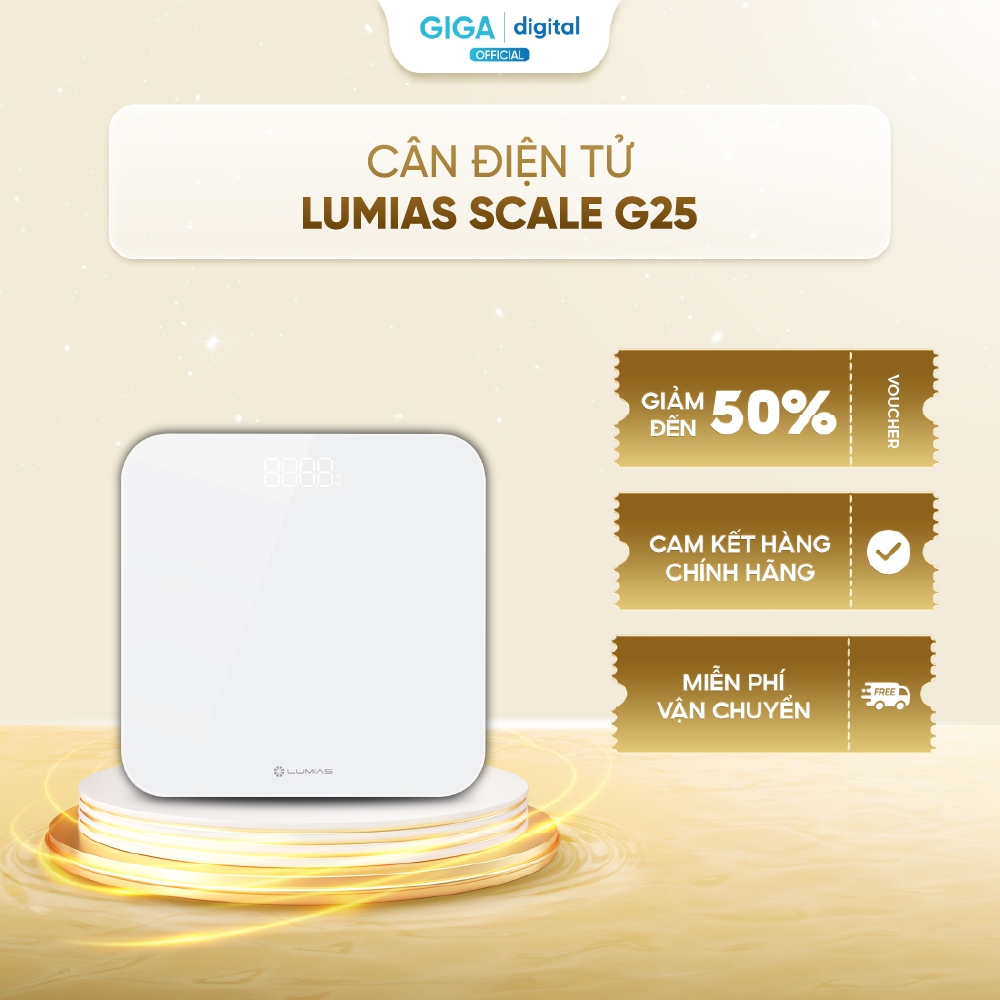 Cân điện tử Lumias Scale G25 - Tối đa 180kg, tối thiểu 0.1kg, Công nghệ Step-On tự động bật khi bước lên