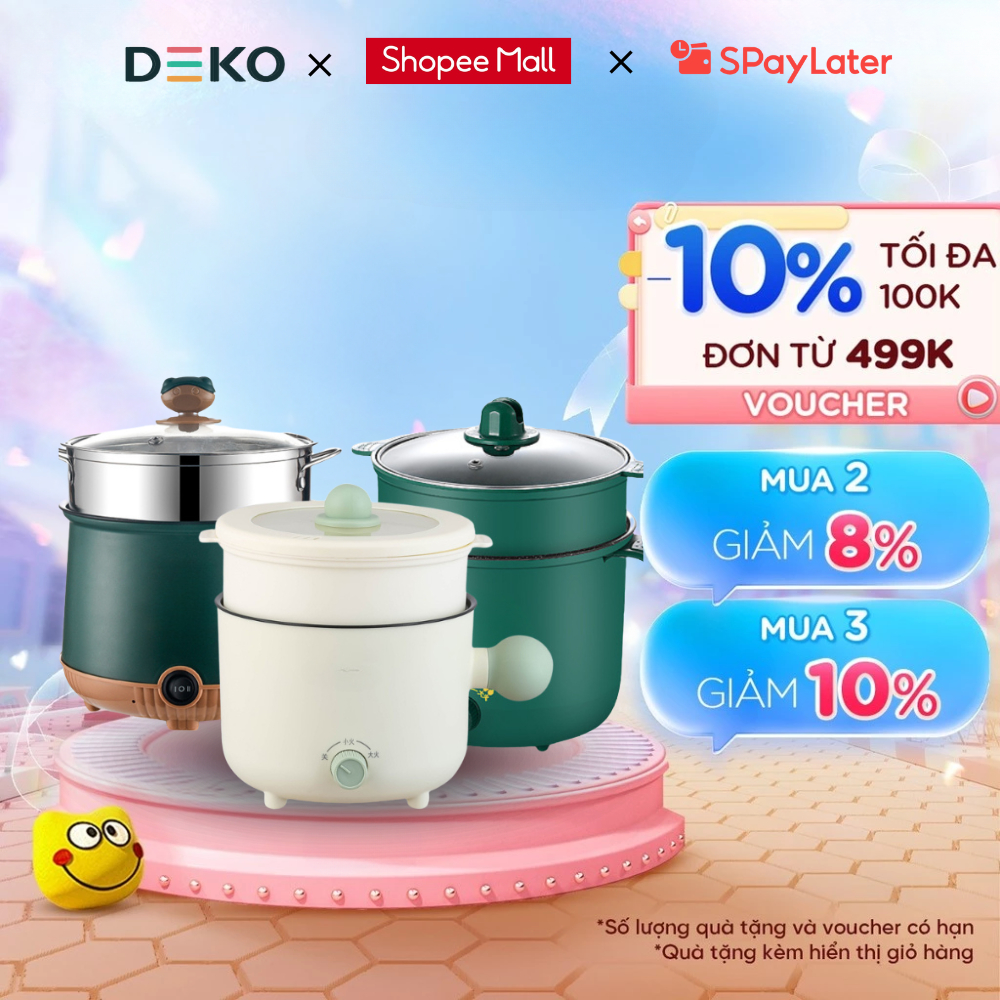 Nồi Lẩu Điện Mini Nấu Mì 2 Tầng Kèm Giá Hấp Đa Năng, Nướng, Luộc, Chiên, Chống Dính Vấn Đá Tiện Lợi