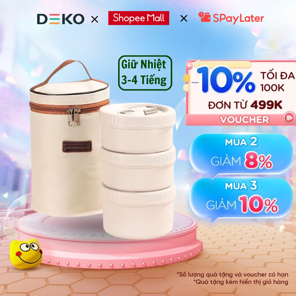 Hộp Đựng Cơm Giữ Nhiệt, Túi Đựng Cơm Lucky Văn Phòng Cách Nhiệt 3 Tầng Bằng Thép Không Gỉ