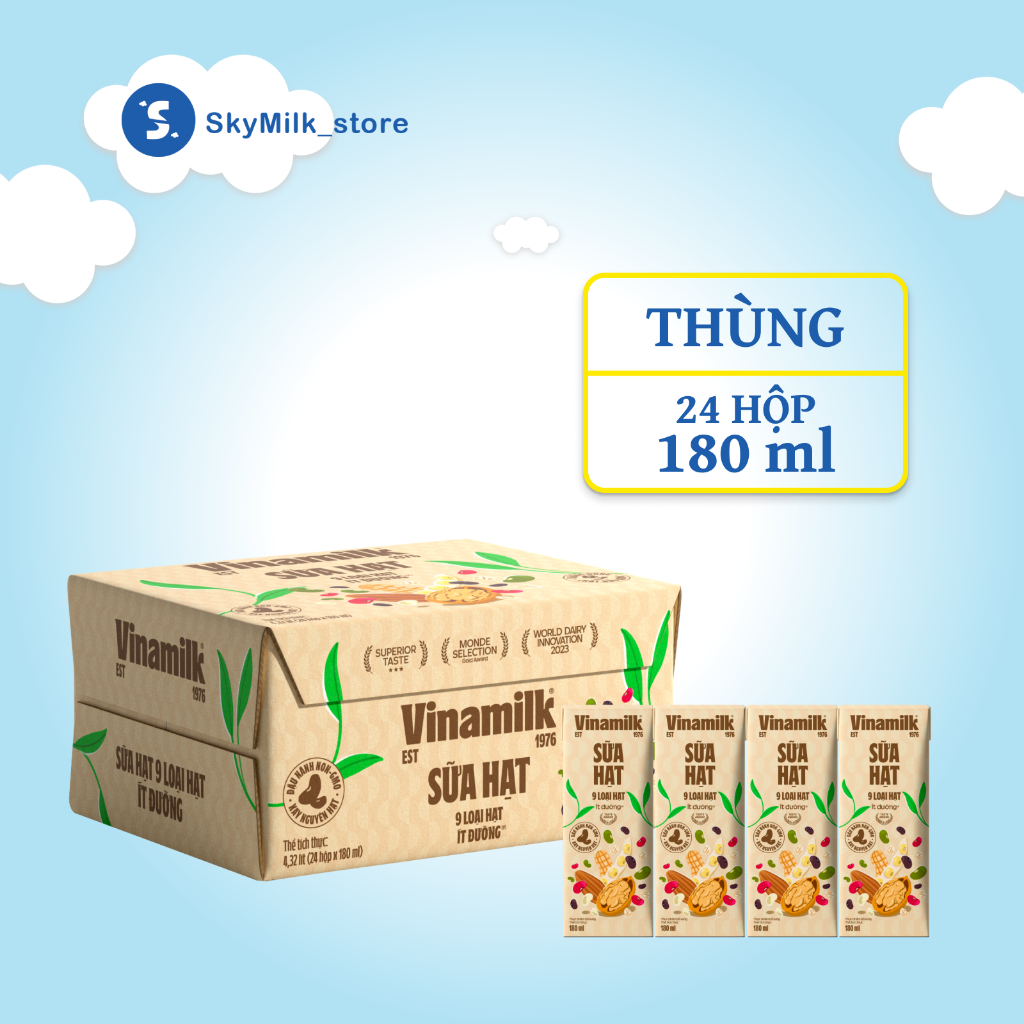 Vinamilk - Thùng 24 hộp 180ml Sữa hạt Vinamilk 9 loại hạt ít đường - Sữa hạt Vinamilk