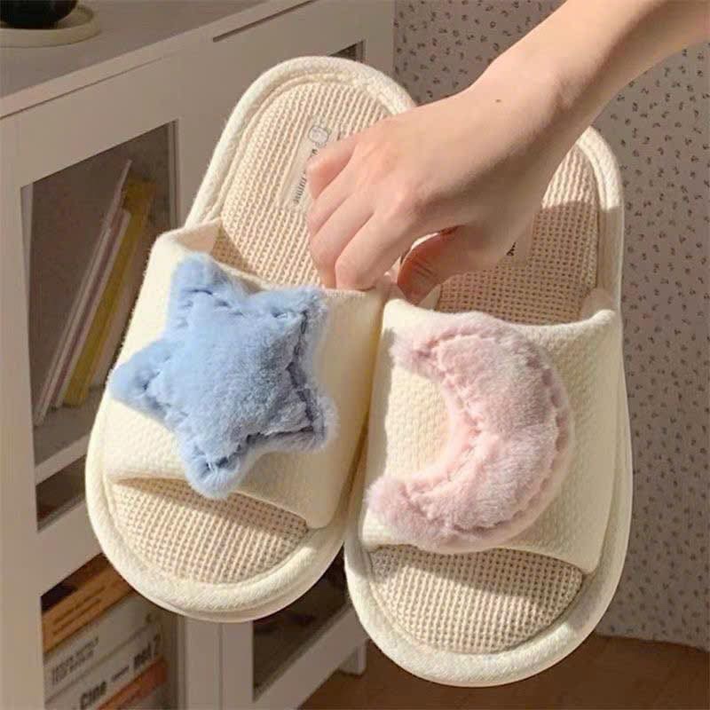 [Sẵn + Hoả tốc] 𝐒𝐡𝐨𝐞𝐬.𝐫𝐢 | Dép bông nữ hoạ tiết ngôi sao đáng yêu đi trong nhà chống trơn trượt G23
