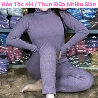 Đồ Bộ Cổ Lọ Quần Ôm Dài Tay Dài Chất Gân Đũa Lạnh, Đồ Bộ Mặc Nhà Ủ Kem Nhiều Size Từ 45-80kg, BIGSIZE