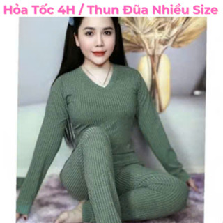  Set Bộ Nữ Đồ Bộ Cổ Tim Bộ Ủ Kem Chất Thun Đũa Tay Dài Quần Baggy Dài Từ 45-90kg BIGSIZE 